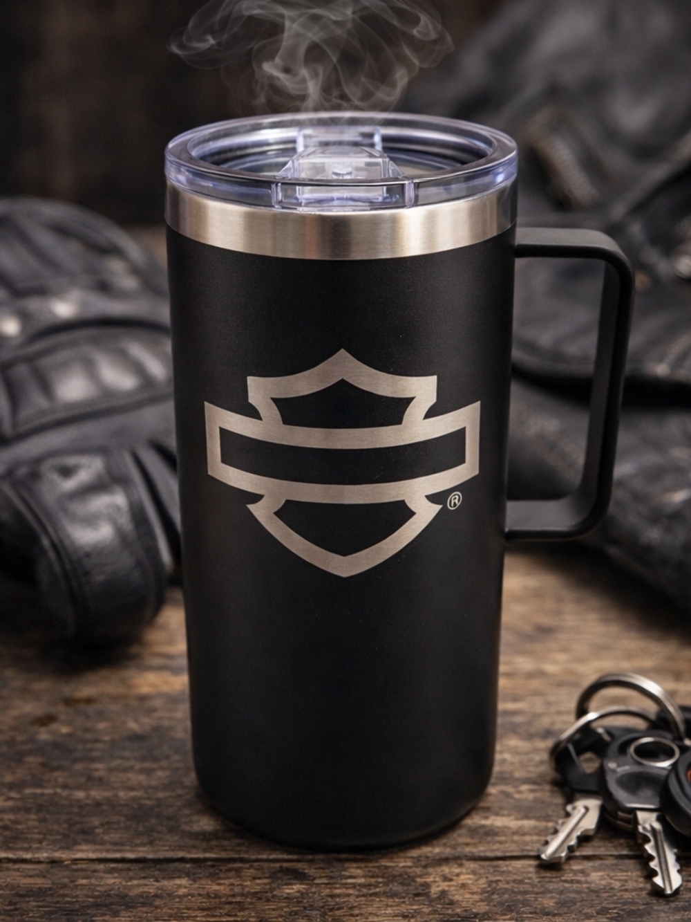 Harley Davidson Black Insulated Travel Mug Bar Shield Tumbler w Handle